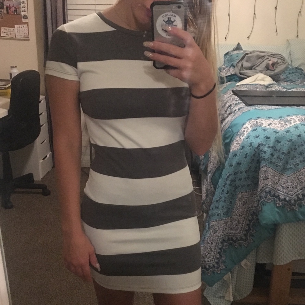 Green and white T-shirt dress